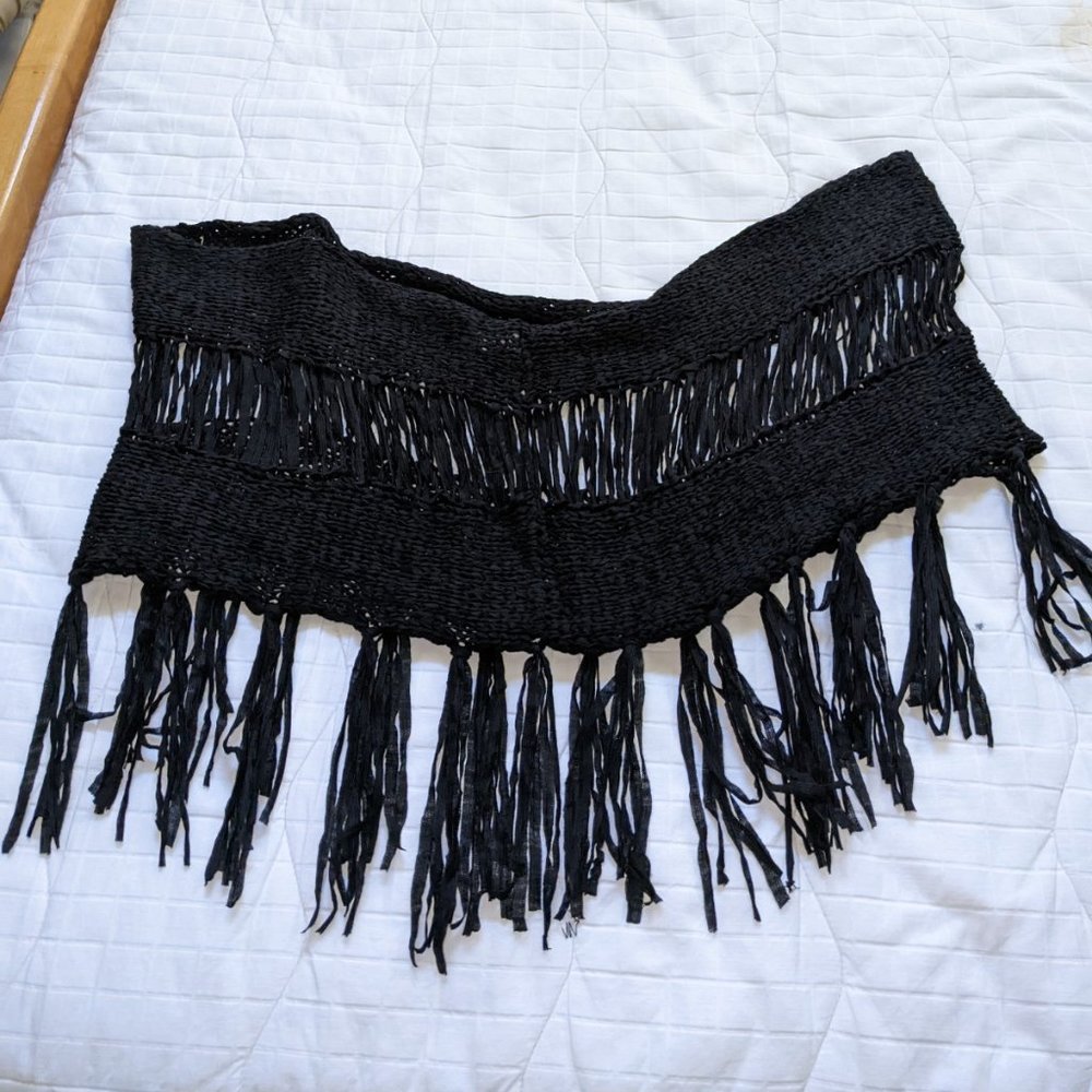 Black Fringe Infinity Scarf Loose Flowy Boho NWOT - Picture 3 of 8